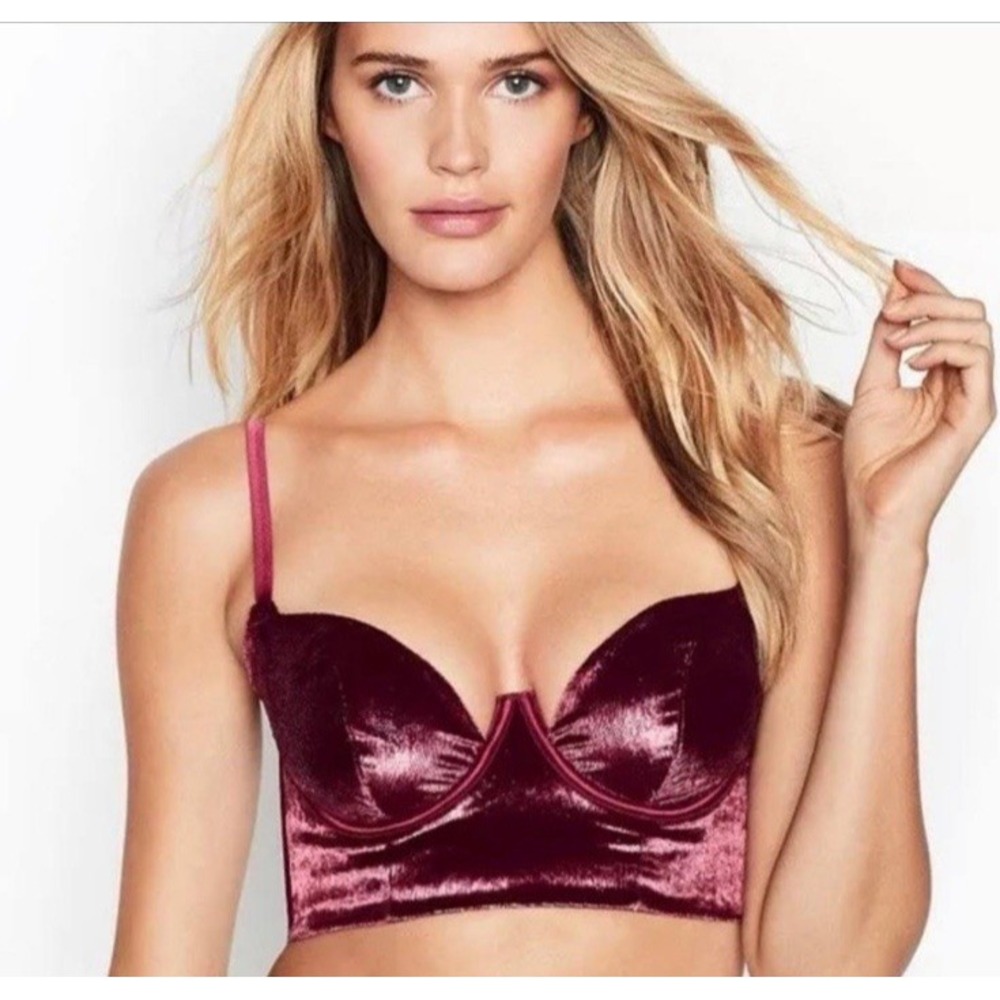 Victorias Secret Velvet Very Sexy Balconet Size 34C Bralette Underwired Maroon
